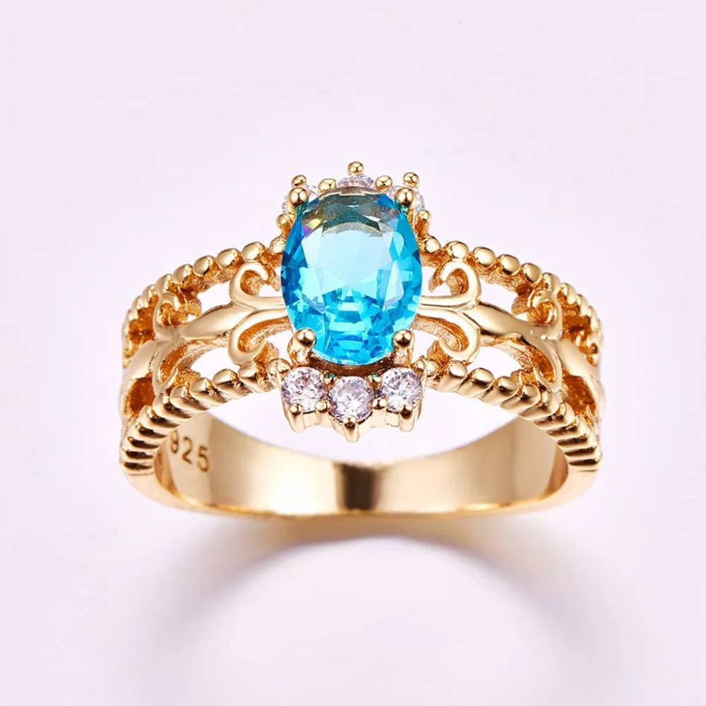 Sea blue topaz gem gold ring princess jasmine